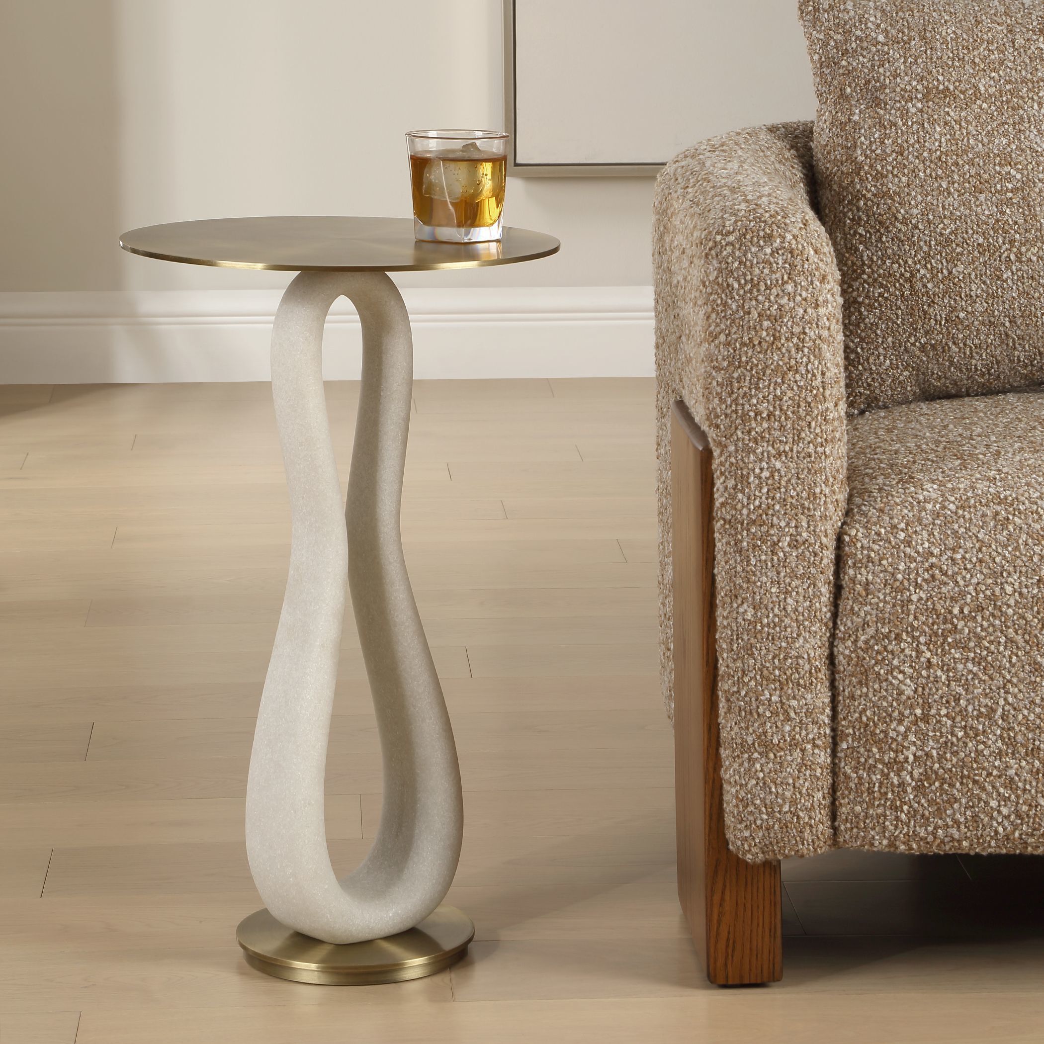 Sonia 23.25 X 14 inch Brass, White Accent Table
